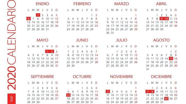 Calendario laboral Madrid 2020: días festivos y puentes
